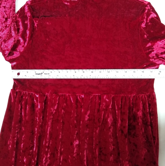 Women's Large Crimson Red Crushed Velvet Empire Waist Long Sleeve Mini Dress - Picture 6 of 8